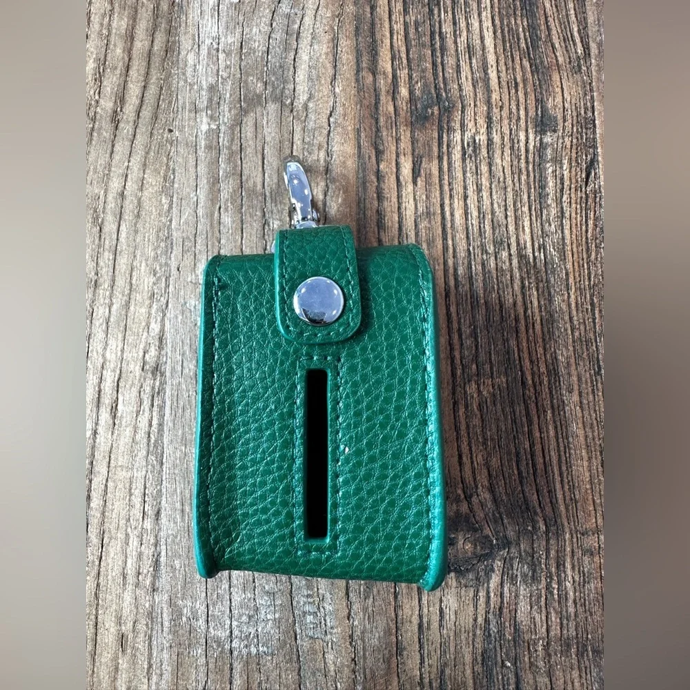 Stylish Green Leather Dog Leash Pouch Dog Poop Pickup Bags Holder